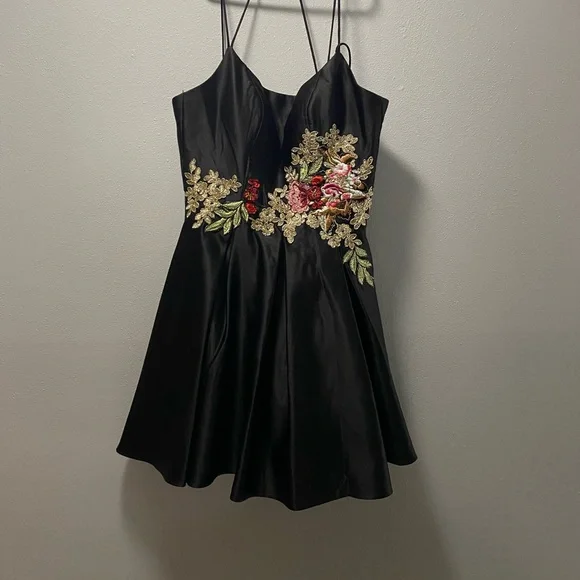 homecoming flowers for black dress Black Deep V Neck Lace Junior Homecoming Dresses with Flowers, Sexy La –  cherishgirls